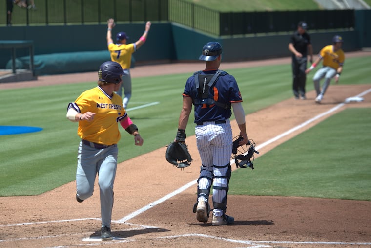 Andrew Kell looks back toward third as he crosses the plate with WCU's second run in the top of the second on Wednesday in Cary, N.C.