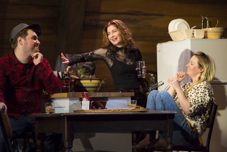 Goodnight Nobody at McCarter Theatre Center, with (from left) Nate Miller, Dana Delany, and Ariel Woodiwiss.