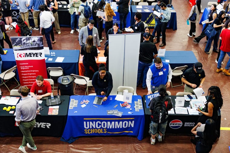 Recruiters chat with students at the Spring Career Fair at Drexel University.