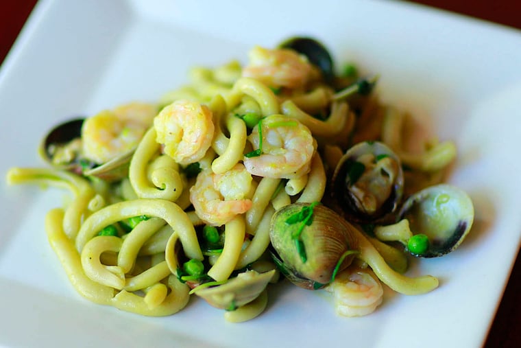 The Gambrel Vogole con Piselli at ITA101, pasta glazed in a green pea puree with shrimp and steamed cockles, was on a recent tasting menu that was an ode to spring peas.