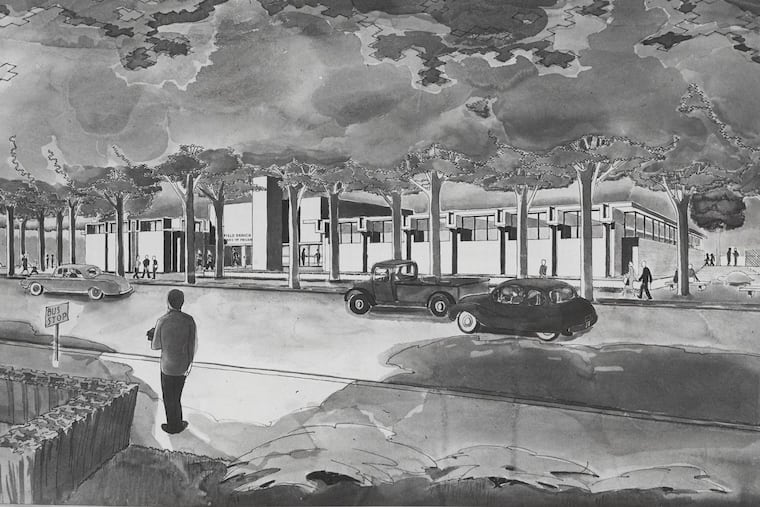 An early rendering of the Wynnefield branch library, which was designed by Montgomery, Bishop & Arnold and opened in 1964.