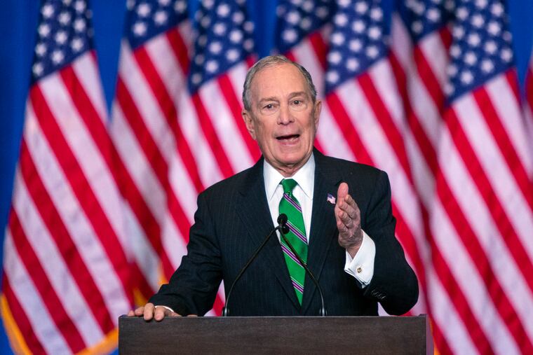 Former Democratic presidential candidate Mike Bloomberg speaks to supporters as he announces the suspension of his campaign and his endorsement of former Vice President Joe Biden for president in New York Wednesday , March 4, 2020.