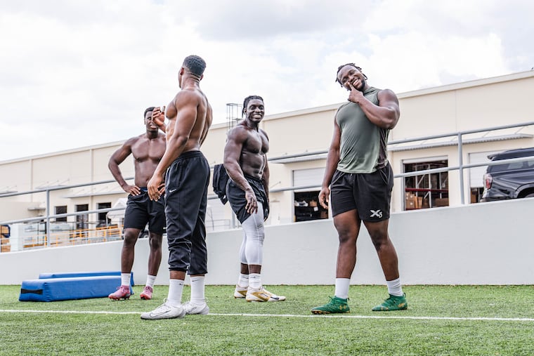 Uar Bernard (second from right) working as part of the International Player Pathway program leading up to the NFL draft.