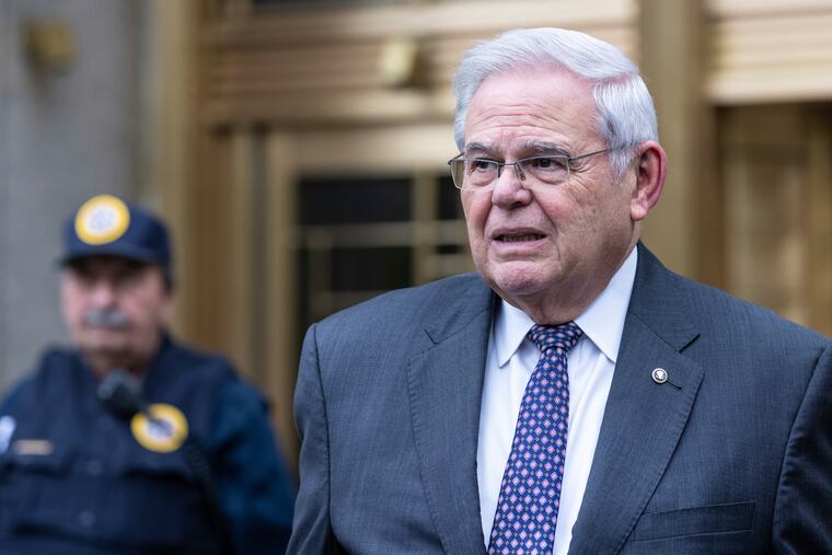 U.S. Sen. Bob Menendez (D-N.J.) leaves Manhattan federal court after the second day of jury selection on Tuesday.