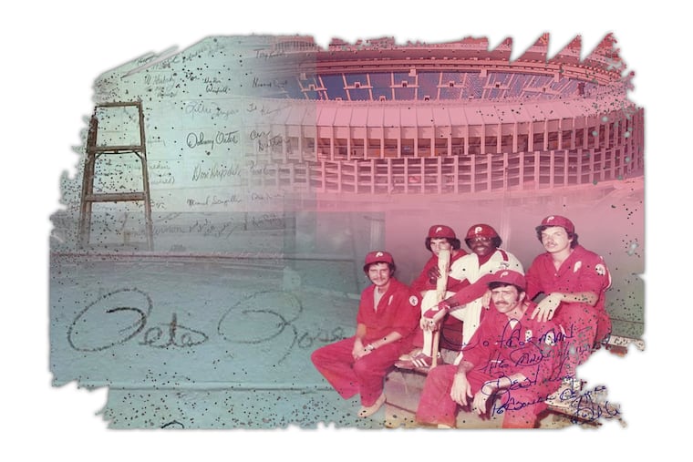 It was a right of passage at Veterans Stadium to sign the wall in the grounds crew's room where players hung out to hide away after games.