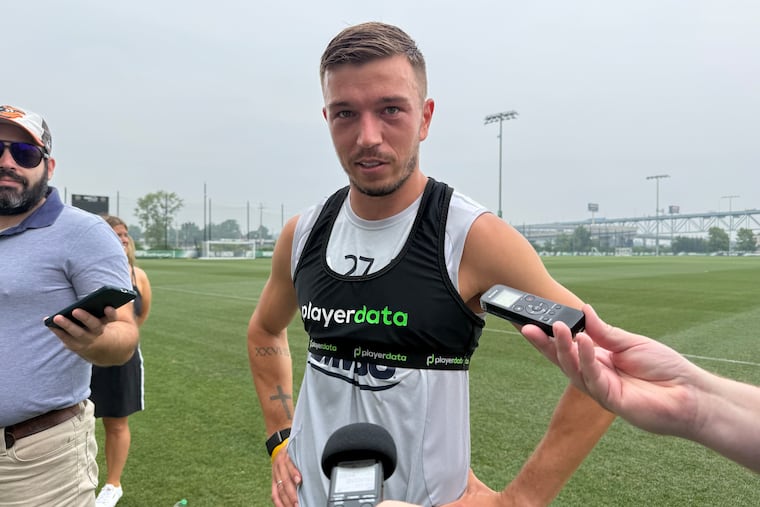 Kai Wagner talking with the media after Saturday's Union practice.