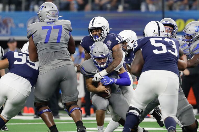 Penn State linebacker Micah Parsons sacks Memphis quarterback Brady White in the fourth quarter.