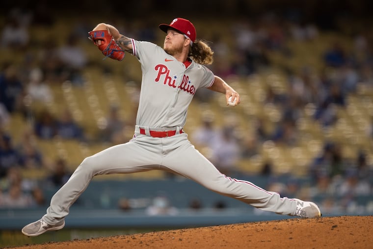 Bailey Falter pitched three shutout innings and allowed just one hit against the Dodgers on Monday night.