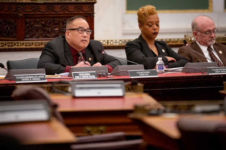 Councilman David Oh speaks during a hearing about DHS at City Hall, in Philadelphia, February 12, 2019.