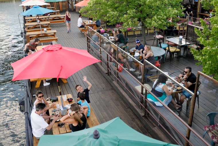 At Morgan’s Pier on the Delaware River diners are spaced at least six feet apart last month.