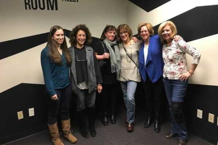 Rachel Akman, Cheryl Ditaranto, Mary Pat Mignogna, Patty Leone, Terri Akman and Debbie Aiken at Escape the Room Philly.