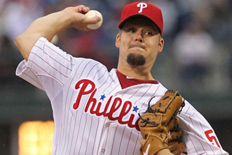 Joe Blanton has pitched into the seventh inning in five of his seven starts, and his ERA is 2.96. (Michael Bryant/Staff Photographer)