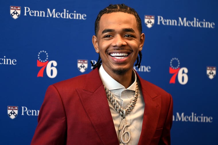 Sixers first-round draft pick Labaron Philon Jr. is introduced at the 76ers practice facility in Camden Thursday, June 25, 2026.