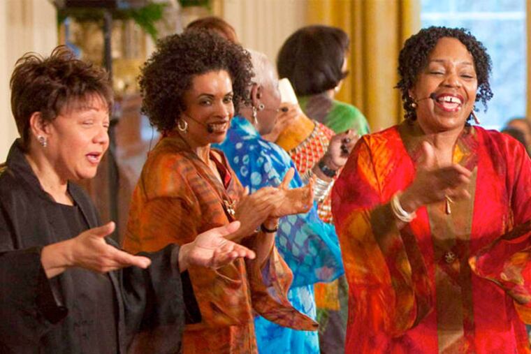 Sweet Honey in the Rock performing at the White House in 2009. At the Merriam they'll be joined by a jazz trio, the Honeymen.