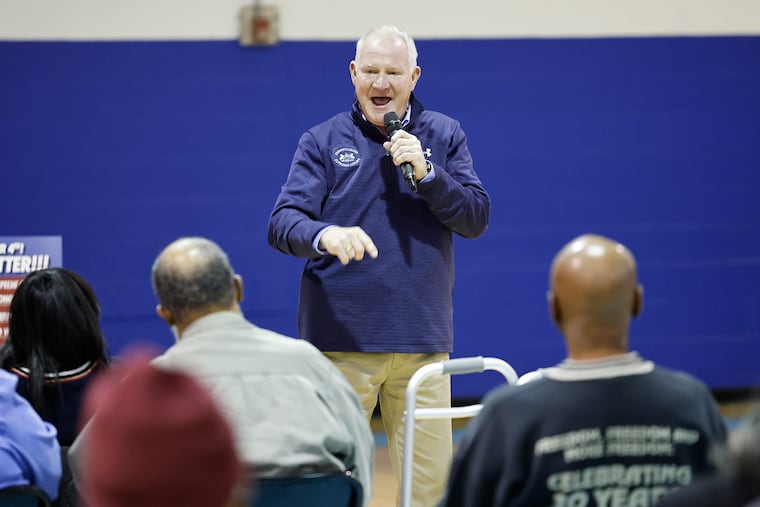 Pennsylvania Supreme Court Justice, Kevin Dougherty speaks to East Mount Airy residents during a rally to vote and retain judges at the Finley Recreation Center on Saturday, November 1, 2025.