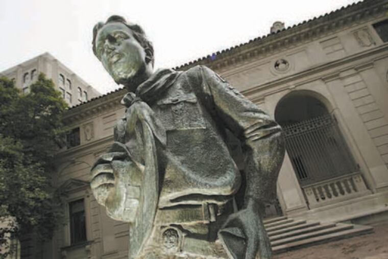 The Boy Scout statue in front of the Boy Scout Headquarter building on 22nd and Winter Street, Philadelphia, PA. (Michael Perez/Inuqirer)