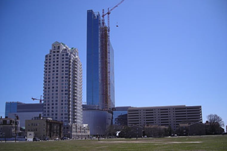 The $2 billion Revel Casino as it looked last month. The garage and hotel tower have been completed, but all interior work came to a halt last year. The casino still needs $1 billion in financing to be completed. (Photo by Suzette Parmley)