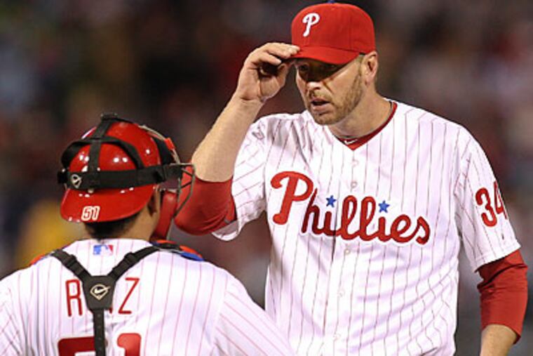 Roy Halladay gave up five hits and struck out three batters in seven innings Tuesday night. (Steven M. Falk/Staff Photographer)