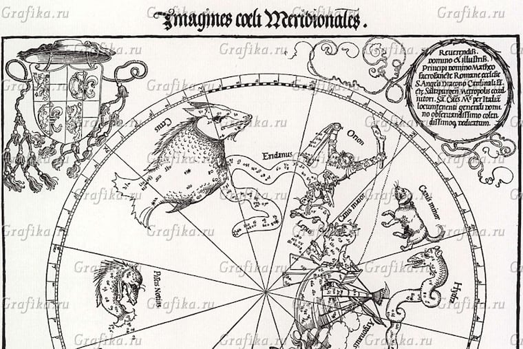 Albrecht Durer's "The Celestial Globe - Southern Hemisphere" (1515) was also used in the multimedia concert "Harmony of the Spheres."