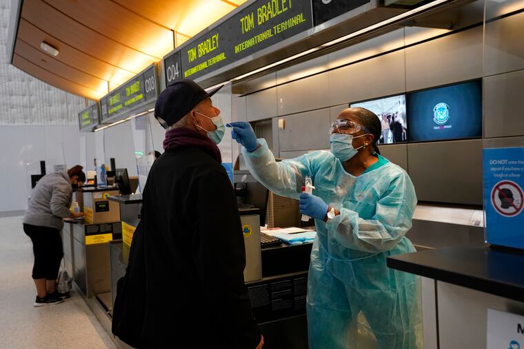 A COVID-19 testing site at the Los Angeles International Airport last November.