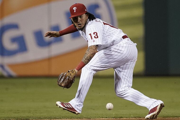 Philadelphia Phillies’ Freddy Galvis in action during a baseball game against the Washington Nationals, Monday, Sept. 25, 2017, in Philadelphia. Philadelphia Phillies’ Freddy Galvis in action during a baseball game against the Washington Nationals, Monday, Sept. 25, 2017, in Philadelphia.