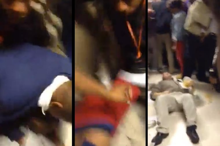 Frames from an eyewitness video released by Upper Darby police of a hallway melee at Upper Darby High School. (Source: Upper Darby police)