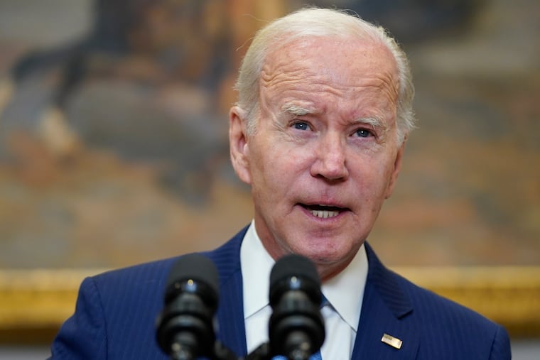 President Joe Biden speaks about the debt limit talks in the Roosevelt Room of the White House.