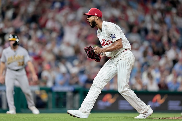Cristopher Sánchez allowed three hits over eight scoreless innings against the A's on Tuesday.