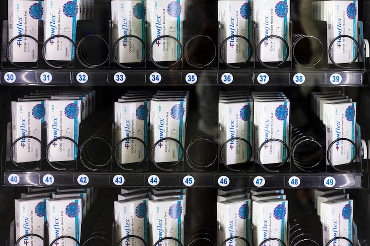 A COVID-19 test kit vending machine at the Regional Transportation Commission's Bonneville Transit Center, on Thursday June 9, 2022, in Las Vegas. The Southern Nevada Health District and its partners installed the vending machine. (Bizuayehu Tesfaye/Las Vegas Review-Journal/TNS)