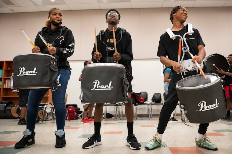 Students participate in the Philadelphia School District’s Summer Drumline program, which teaches students from middle school to high school about drumline percussion.