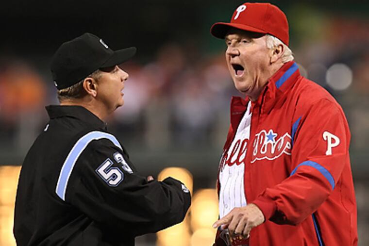 Charlie Manuel was one of many at Citizens Bank Park who disagreed with umpire Greg Gibson. (Steven M. Falk/Staff Photographer)