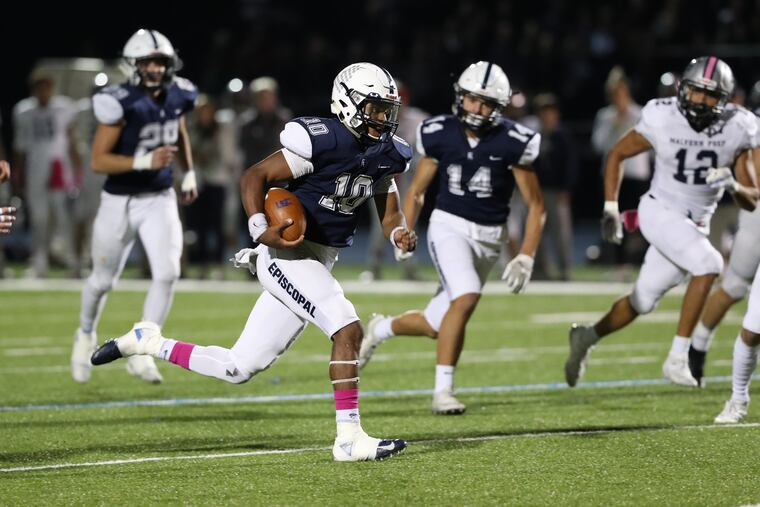 Episcopal Academy quarterback Maurcus McDaniel, shown here earlier this season vs. Malvern Prep, accounted for seven touchdowns in the loss to Germantown Academy. He ran for five and passed for two.