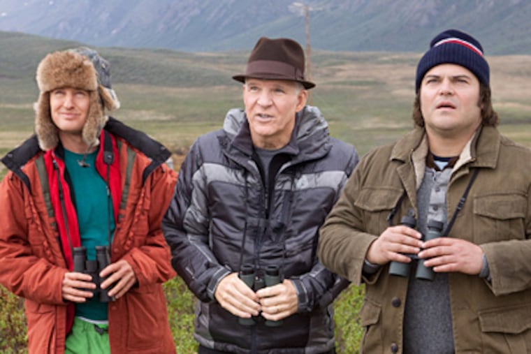 Comedy stars Owen Wilson (left), Steve Martin, and Jack Black exercise their competitive muscles in “The Big Year” — and in an interview. (Murray Close)