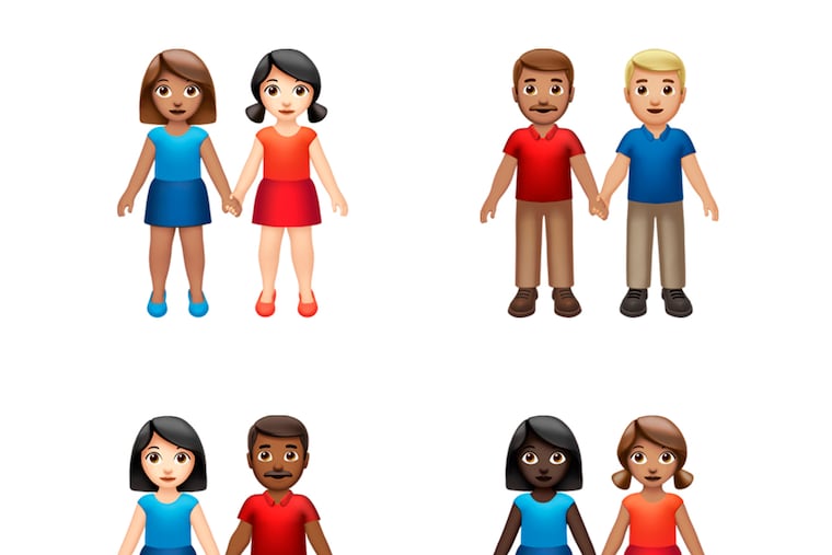 This image provided by Apple shows new emoji's released by Apple. Both Apple and Google are rolling out dozens of new emojis that, as usual, included cute crittters, but also ones that expand the boundaries of inclusion. The announcement coincides with Wednesday, July 17, 2019 World Emoji Day. (Apple via AP)