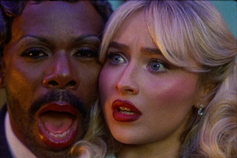 Sabrina Carpenter and Colman Domingo in a screengrab from the video for "Tears," the latest single from Carpenter's album "Man's Best Friend."