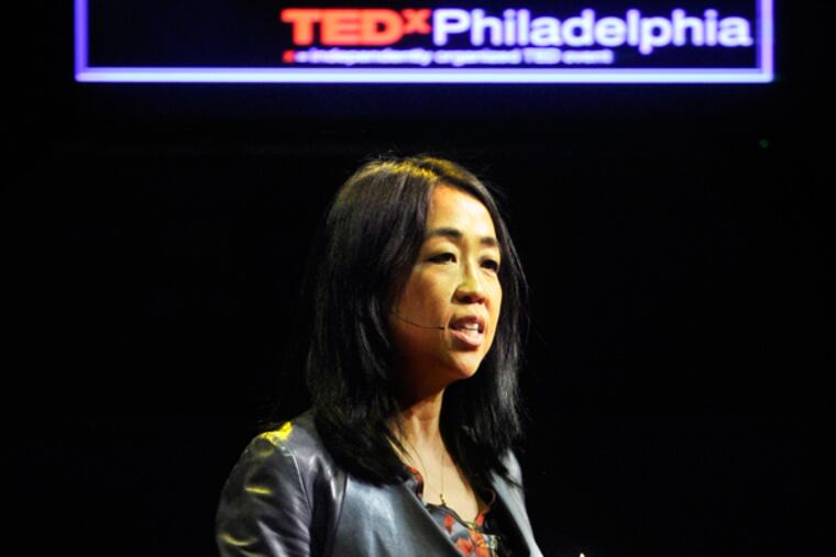 Helen Hae-Liun Gym, a founder of Parents United for Public Education and a board member of Asian Americans United, speaks at a TEDx workshop at the Temple Performing Arts Center March 28, 2014. She is being honored by the White House today as a Chesar Chavez Champion of Change - one of 10 community leaders nationally who have "committed themselves to improving the lives of others in their communities and across the country." (TOM GRALISH/Staff Photographer)