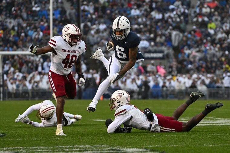 Penn State wideout Harrison Wallace III (6) leads a struggling receiving corps with 395 yards in eight games this season.