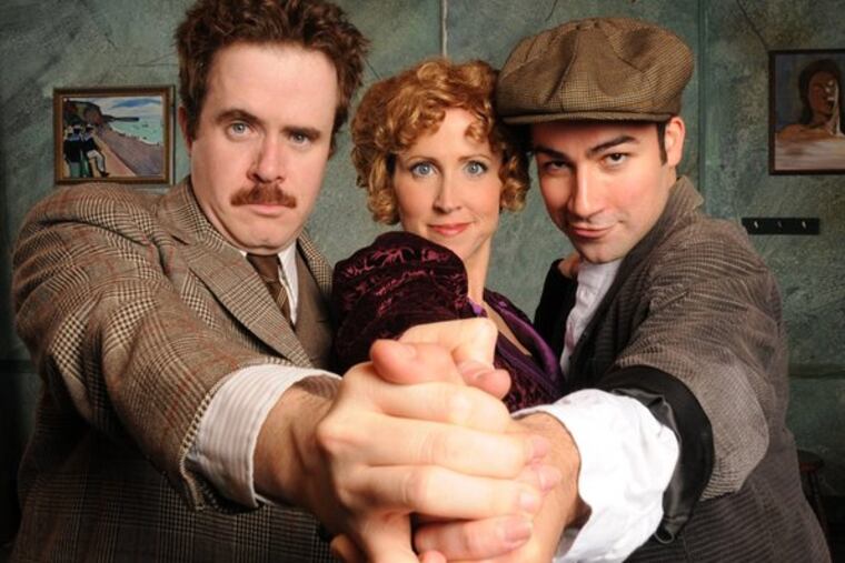 Players inthe cerebral comedy: (from left) Matt Pfeiffer as Einstein, Karen Peakes as Suzanne, and Caesar Samayoa as Picasso. The Del. troupe does it proud.