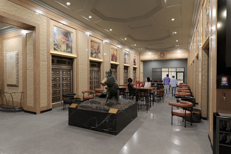 The beer-and-wine tap section of the GIANT Heirloom market slated for the ground floor of the former Strawbridge's building is planned near the former department store's signature wild boar statue.