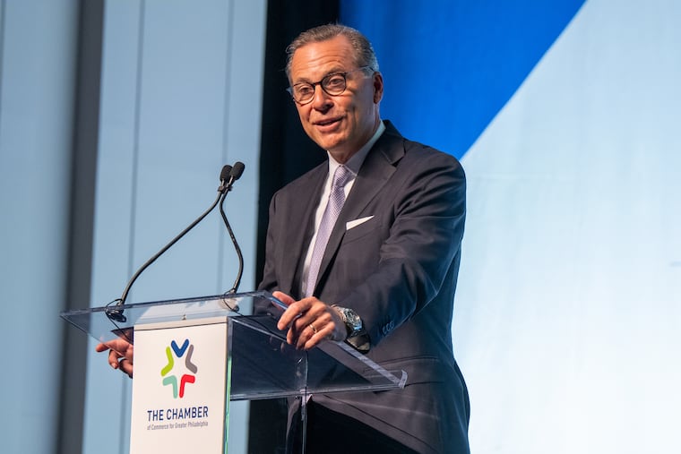 New board chair Christopher Franklin speaks during the annual meeting of the Chamber of Commerce for Greater Philadelphia on Fri., Oct. 10, 2025.
