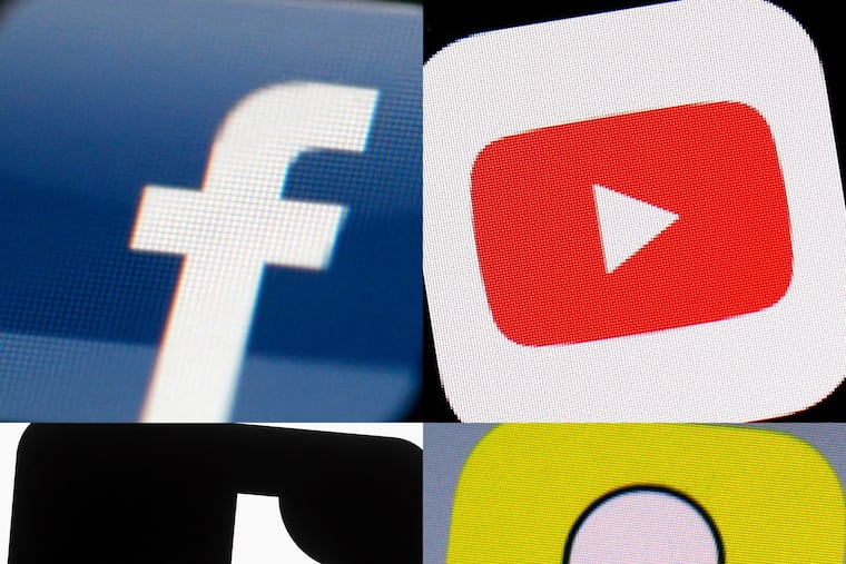 FILE - This combination of 2017-2022 photos shows the logos of Facebook, YouTube, TikTok and Snapchat on mobile devices. On Friday, Jan. 6, 2023, Seattle Public Schools filed a lawsuit in U.S. District Court, suing the tech giants behind TikTok, Instagram, Facebook, YouTube and Snapchat, seeking to hold them accountable for the mental health crisis among youth. (AP Photo, File)