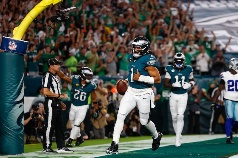 Eagles quarterback Jalen Hurts ran for a pair of touchdowns during the season opener against the Cowboys.