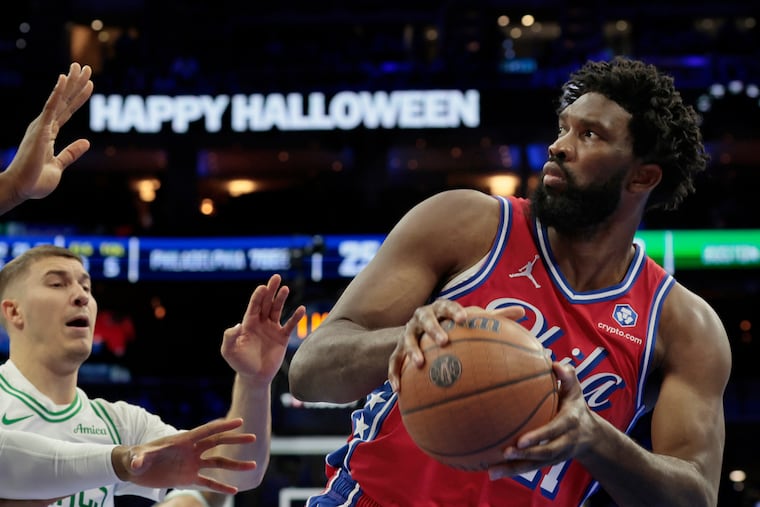 Sixers center Joel Embiid scored 20 points and blocked two shots in 25 minutes against the Celtics on Oct. 31.