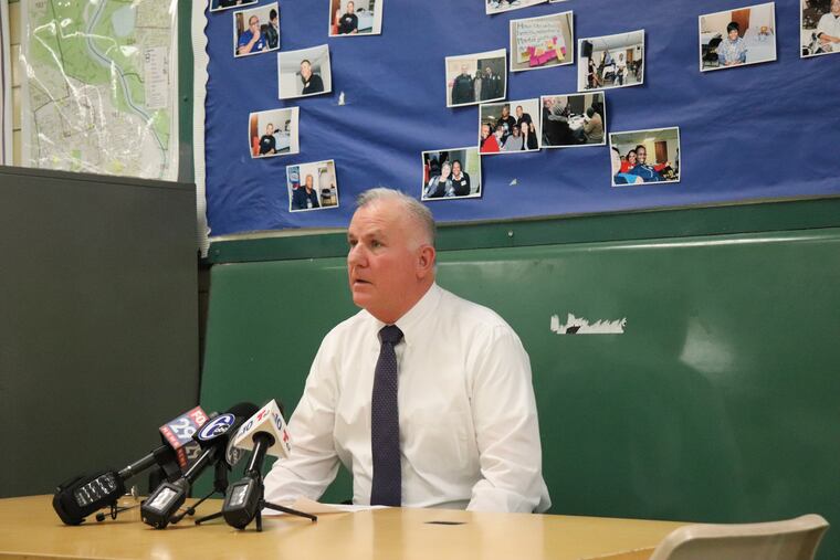 Capt. Mark Burgmann of the Special Victims Unit speaks at a news conference Friday in Philadelphia.