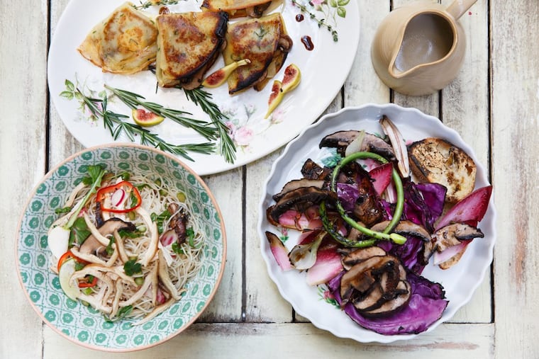 Family Meal Mushroom Pho, Gooey Mushroom and Brie Crepes, and Mushrooms in the Moment, at Talula’s Garden.