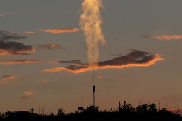 A gas flare from a well in Susquehanna County lights up the sky in 2012.