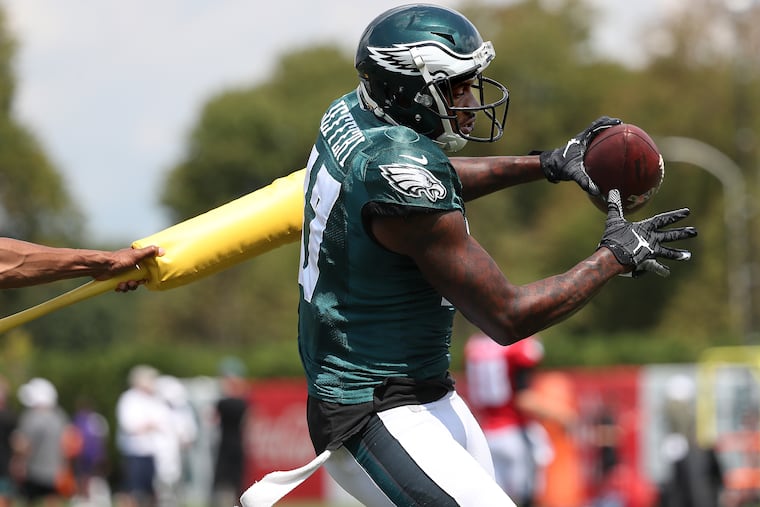 Eagles wide receiver Alshon Jeffery catches a pass during a joint practice with the Baltimore Ravens on Tuesday.