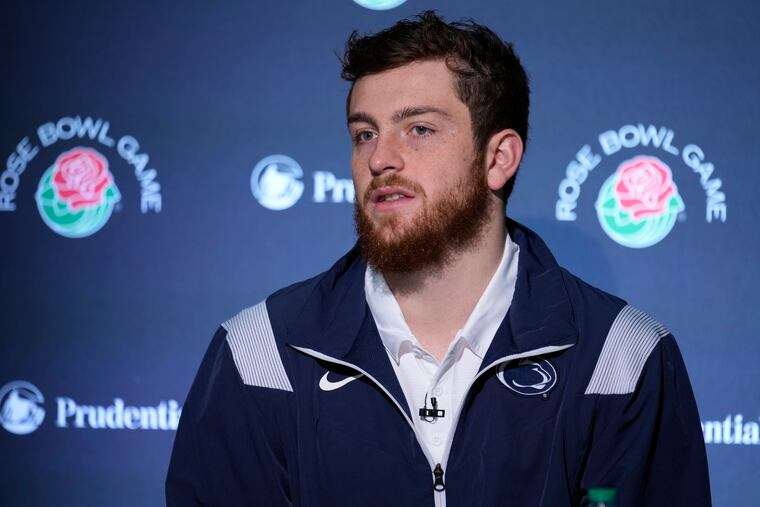 Penn State quarterback Sean Clifford answers questions during a news conference ahead of the Rose Bowl.