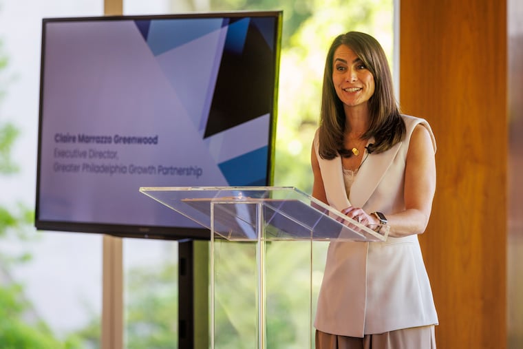 Claire Marrazzo Greenwood, executive director of the Greater Philadelphia Growth Partnership speaks at an event to launch the partnership Tuesday at The Inn at Villanova University.