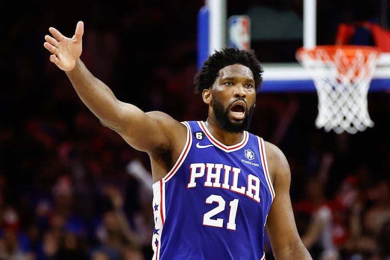 Sixers center Joel Embiid against the Boston Celtics during Game 6 of the Eastern Conference semifinal playoffs on Thursday, May 11, 2023 in Philadelphia.
